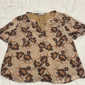 LOFT Brown and Tan Floral Blouse